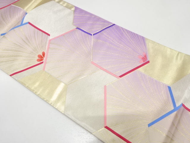 アンティーク　亀甲に草葉模様織り出し袋帯（材料）